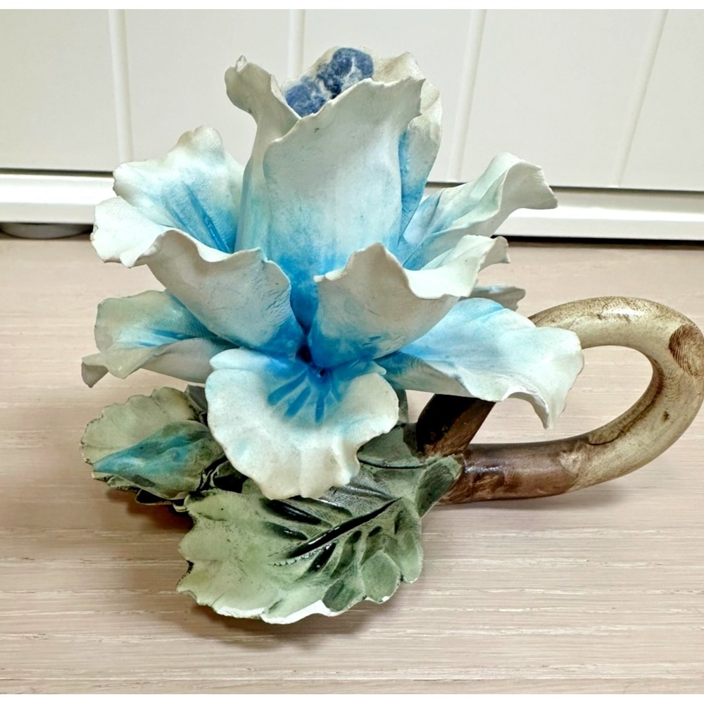 Antique Porcelain Candle Holder Capodimonte Italian Floral Baroque Cottage Decor